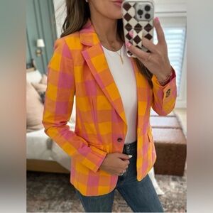 Vibrant Pink and Orange Checkered Women's Blazer